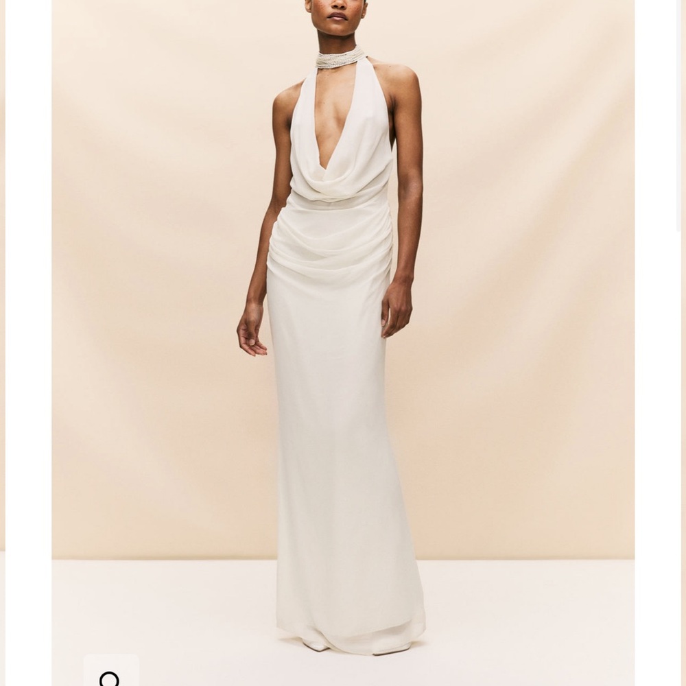 DE LA VALI Profiterole Maxi Dress in Ivory Silk Chiffon - Size 10 NWT